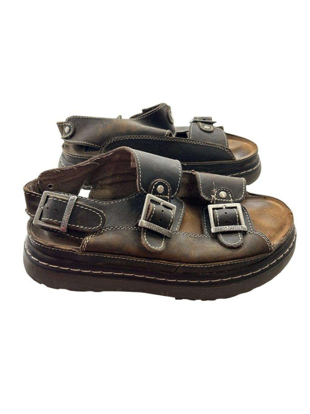 Vintage Harley Davidson Leather Buzz Sandals Dual Buckle Men’s Size 10M Y2K